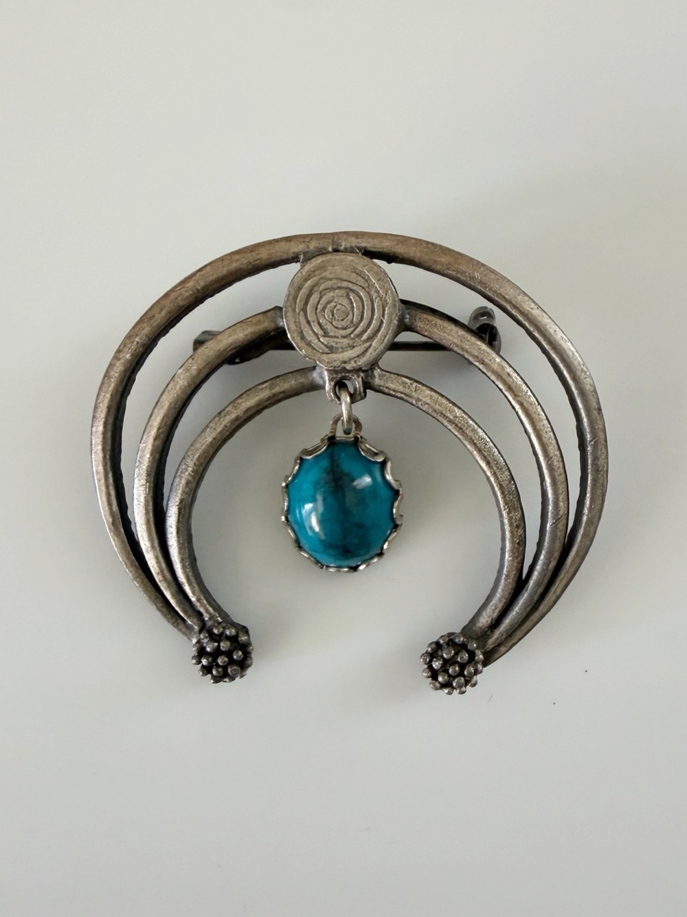 Vintage Horseshoe Silver Tone Turquoise Dangle Brooch Pin Western Cowgirl